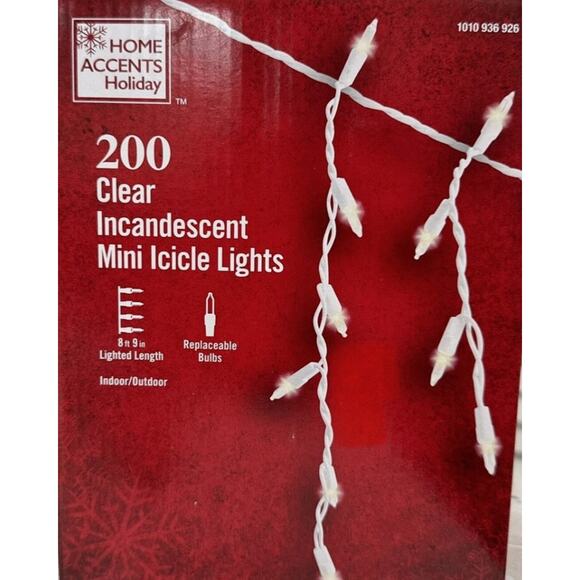 Home Accents Holiday 200 Ct Clear Incandescent Mini Icicle Lights 8ft 9in Long - Picture 1 of 6